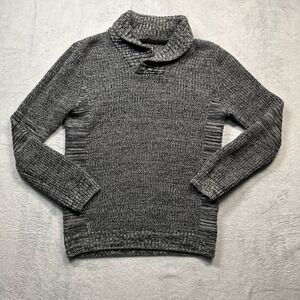 Retrofit Shawl Collar Sweater Womens Black White Marled Knit Ribbed Side Small